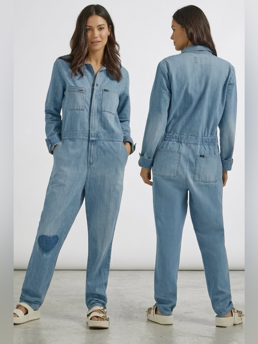 NWT Free People x Lee Union-Alls Denim Utility Jumpsuit Heart Patch Small Wash